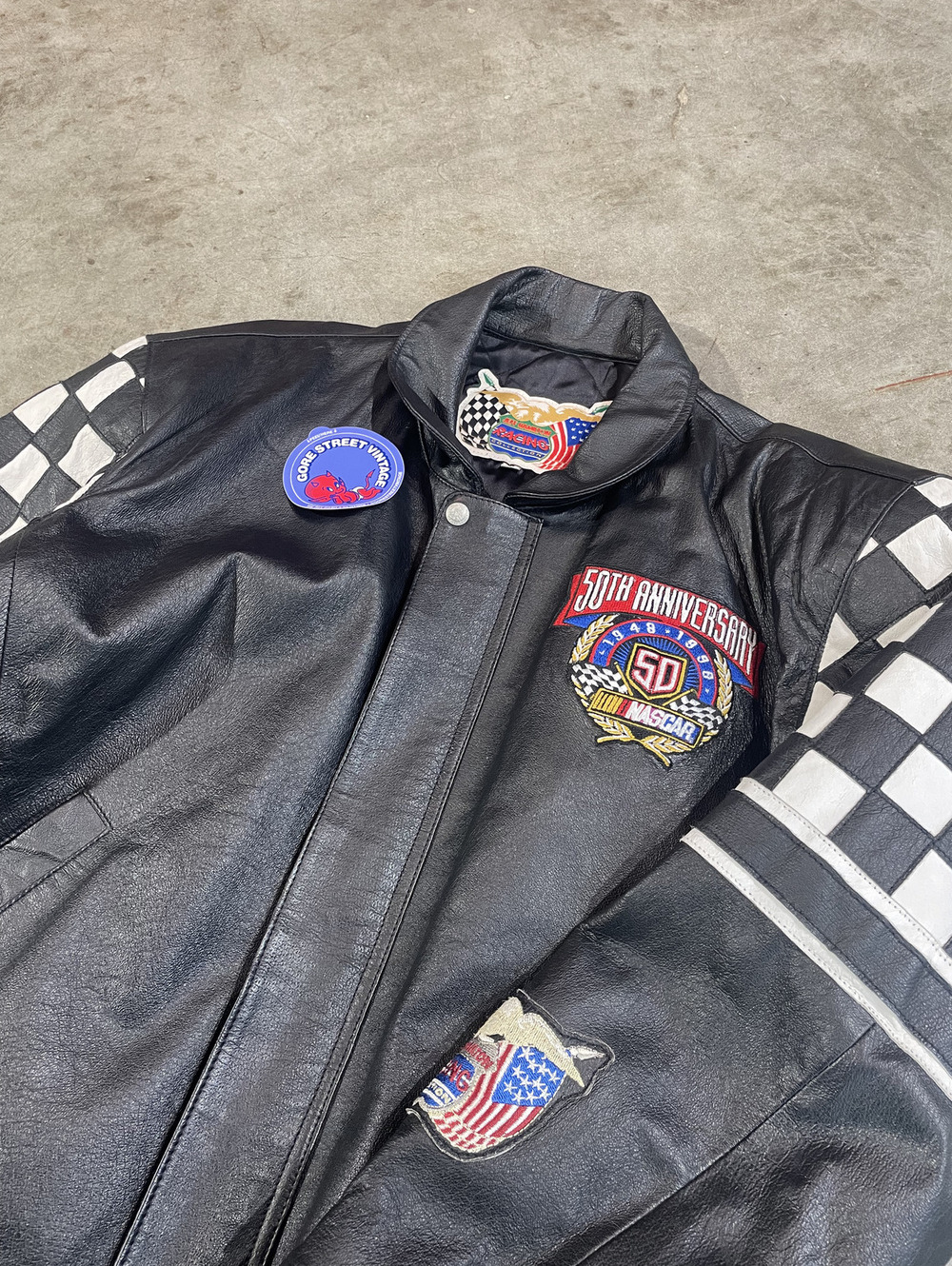 Vintage Jeff Hamilton Nascar Leather Bomber Jacket XL 24x26